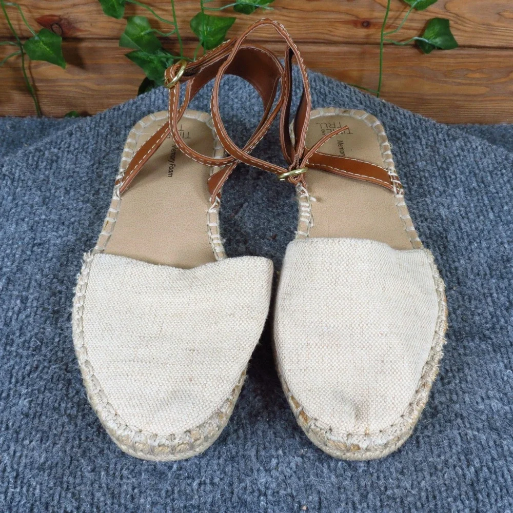 Time and Tru Ankle Strap Women Espadrille Sandal Size 8 Summer Beige Canvas